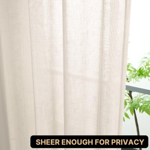 PrinceDeco Linen Semi Sheer Curtains for Living Room,52x108 inch