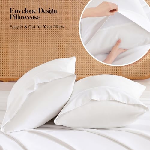 Full Size Sheets Set with Deep Pocket Fitted Sheet Off White Bedding