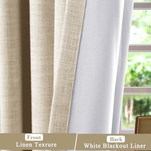 cololeaf Blackout White Linen Curtains for Bedroom Living Room