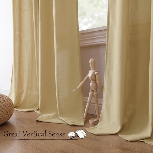 Tollpiz Beige Linen Cotton Curtain Back Tab Bedroom Semi Sheer
