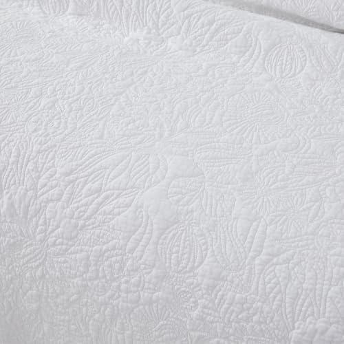 Brandream White Botanical Cotton Quilt Set King Floral Stitched Quilts