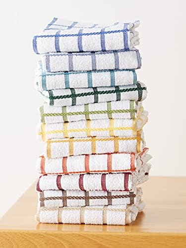 DII Basic Terry Collection Windowpane Dishtowel Set, 16x26, Gray