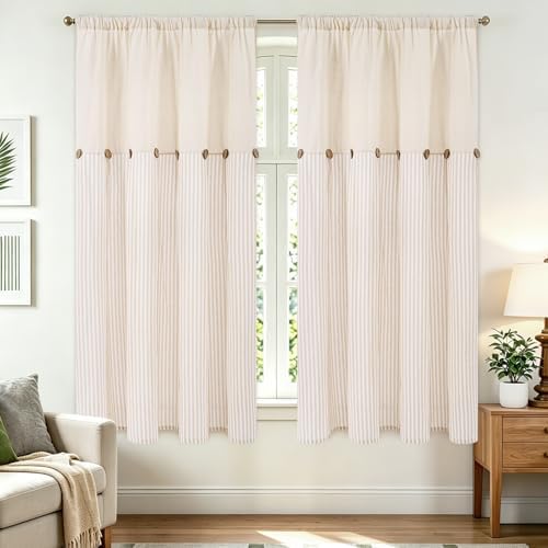BLEUM CADE Farmhouse Cotton Linen Curtains for Living Room, Boho