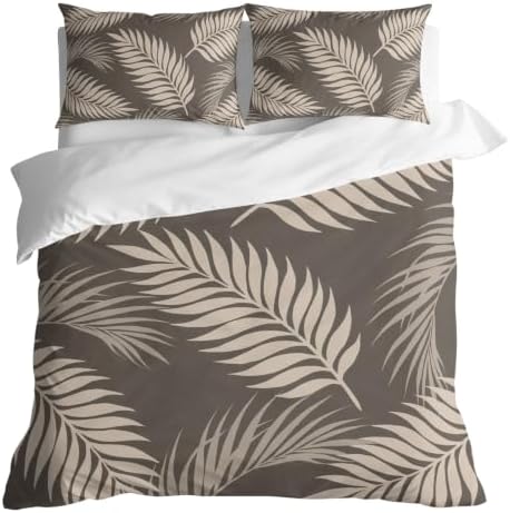 Rustic Palm Leaves Duvet Cover Cal. King Size, Tropical Leaf Botanical