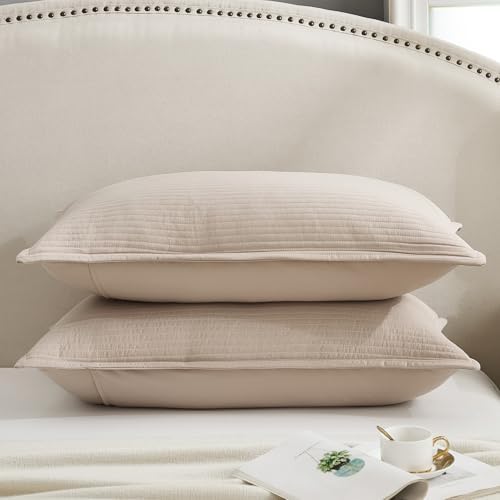 Stripe Quilted Pillowcases Set of 2, King Size Envelope Pillow Covers