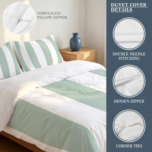 3 Pieces Duvet Cover California King Bedding Sets Modern Sage Green