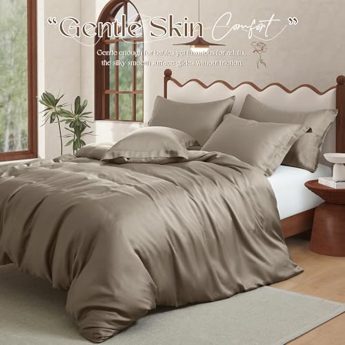 Manyshofu Khaki Tencel Cotton Duvet Cover Set, 5 Piece Cooling King