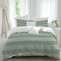 Sage Green Stripe Farmhouse Duvet Cover Set-4 Pieces Cal King Bedding