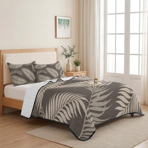 Quilts King Size Bedding Set, Rustic Palm Leaves Lightweight Quilted