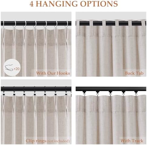 Cream Pinch Pleated Linen Curtains 120 Inches for Living Room Semi