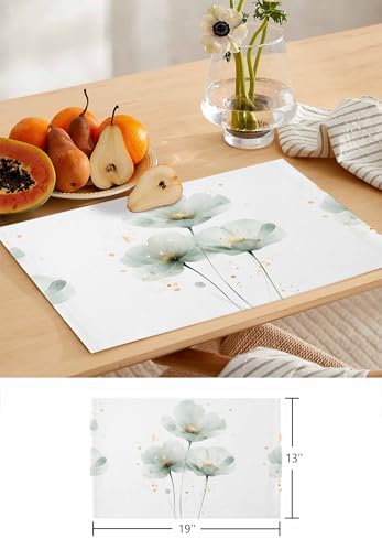 Floral Table Runner and Placemats Set of 4 Aesthetic Flower Cotton