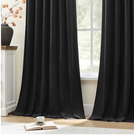 Black Velvet Blackout Curtains 120 Inches for Bedroom, Back Tab, 2