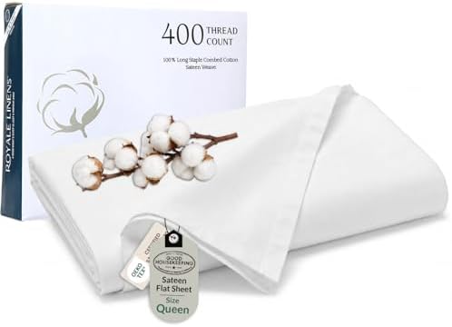 Royale Linens Queen Flat Sheet Only, Luxury Breathable Sateen Weave