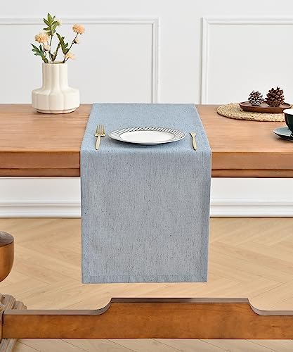 Wracra Linen Table Runner, Burlap Dusty Blue Table Runners 108 Inches