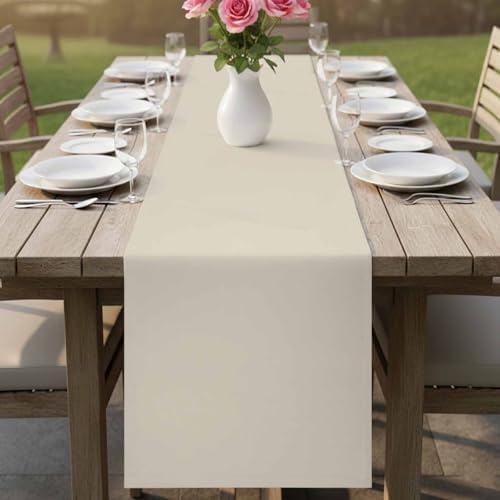Ivory White Burlap Cotton Table Runner 72 Inches Long, Modern Pure