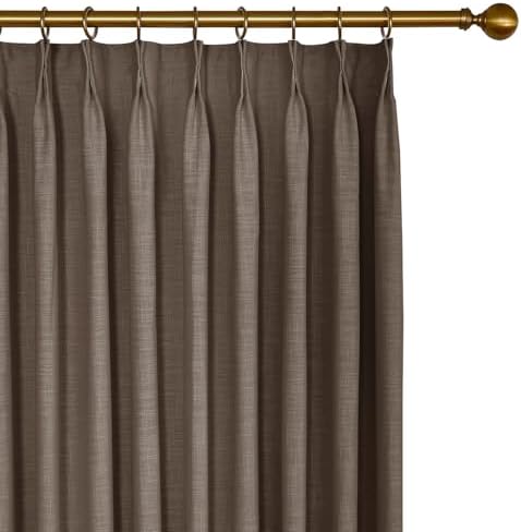 Pinch Pleated Linen Blackout Curtains, 96 Inches Long, 2 Panels