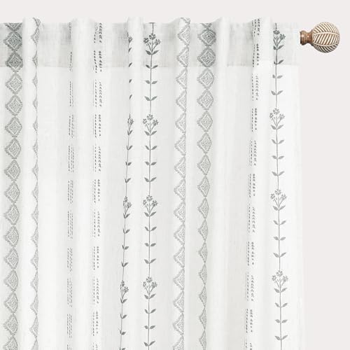Light Gray Farmhouse Curtains for Bedroom Living Room,Grey and White