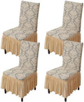 Rakila 4PK Jacquard Stretch Dining Chair Covers with Skirt Beige