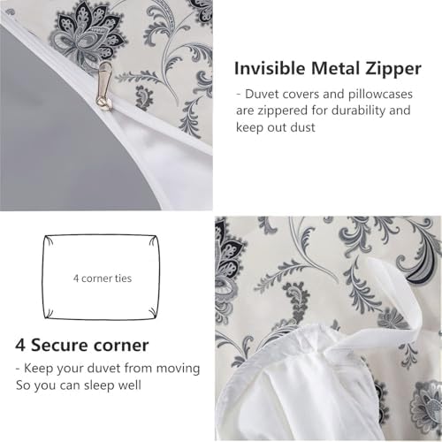 Soft Paisley Flowers Duvet Cover Queen Size, Printed Bedding Set