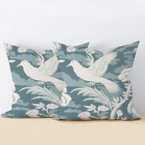 ArogGeld Teal Blue Chinoiserie Bird Floral Sofa Pillow Cover Set of 2