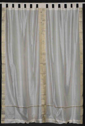 Cream Tab Top Sheer Sari Curtain / Drape / Panel - 60W x 63L - Pair