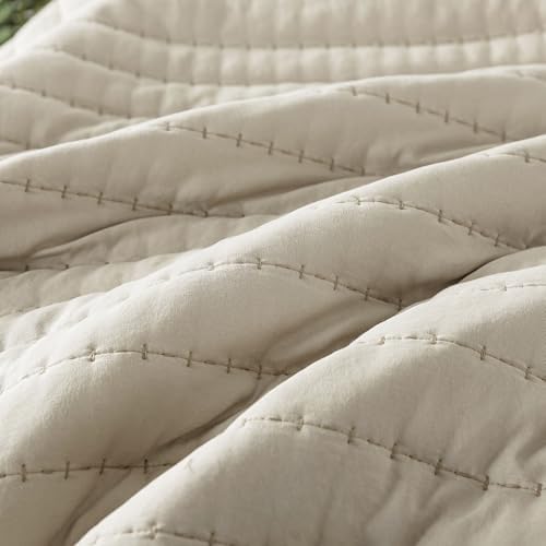 ROARINGWILD Beige Quilted Quilt Set, Queen Size, Lightweight, 3 Pieces