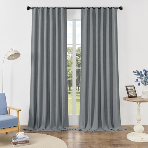 DUALIFE Linen Blackout Curtains 63 Inches Long, Back Tab Rod Pocket