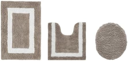 Cotton Tufted Beige White Bathroom Rugs Sets 3 Piece