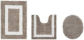 Cotton Tufted Beige White Bathroom Rugs Sets 3 Piece