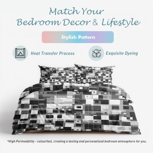 Geometric Duvet Cover Queen Size, Modern Abstract Grey Reversible