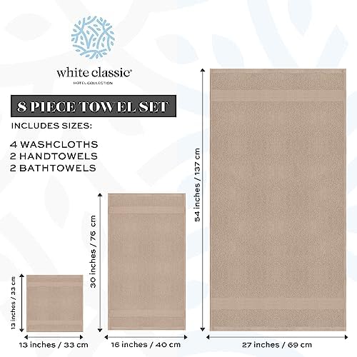 White Classic 2 Luxury Taupe Bath Mats 22 x 34 and 8 Piece Taupe Bath