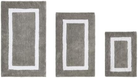 TRP Cotton Tufted Gray White Bathroom Rugs Sets 3 Piece