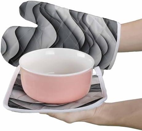 Quilted Cotton Terry Cloth Oven Mitt, Pot Holder Gray Black Gradient