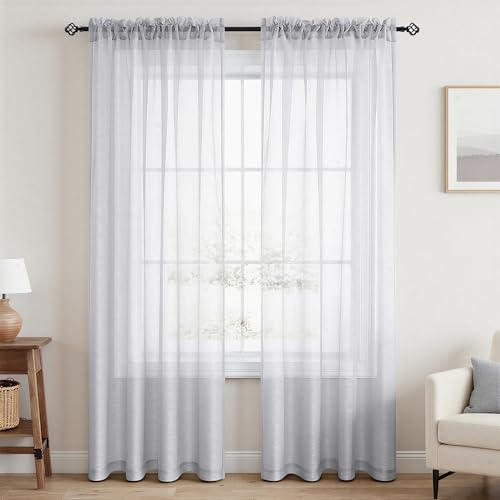 Pitalk Silver Curtains 96 Inches Long for Living Room 2 Panel Sets Rod
