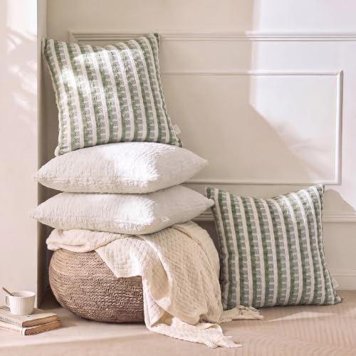 Decorative Throw Pillow Covers 18x18 Plaid Sage Green Pack of 2 for