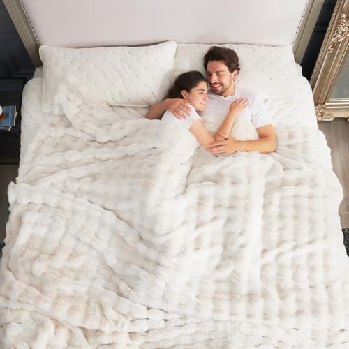 Cozy Bliss Faux Fur Throw Blanket for Bed King Size, Fuzzy Soft Plush