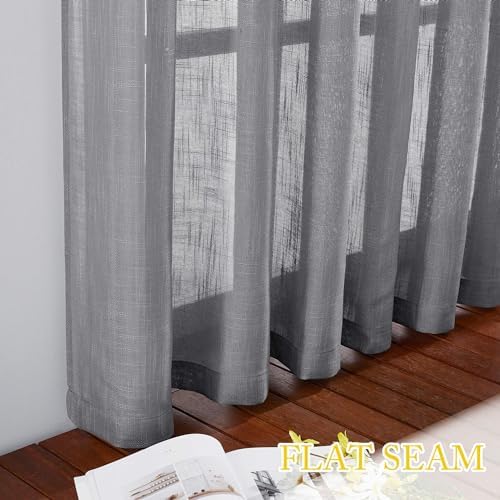 NICETOWN Semi Sheer Curtain for Bedroom, Grommet Top Soft Privacy with
