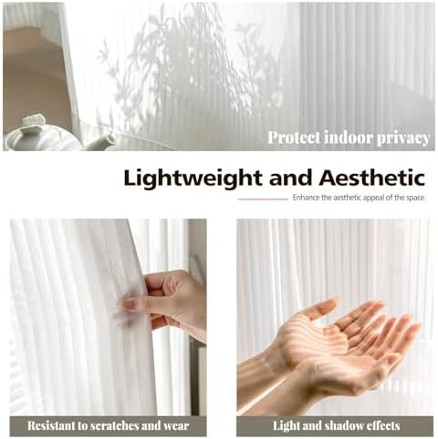 White Sheer Curtains for Living Room 63 inch Length 2 Panels Set
