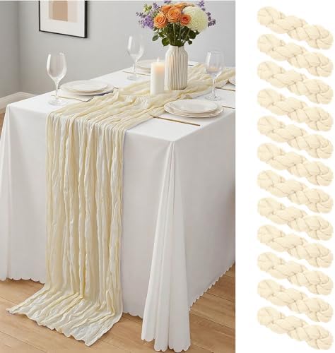 12 Pack Ivory Cheesecloth Table Runner 10Ft, Gauze Table Runners 21.5