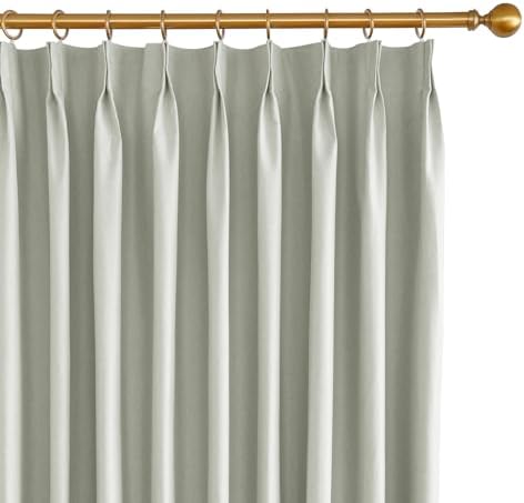 Gray Beige Full Blackout Pinch Pleated Curtains 50x108 Inches Long, 1