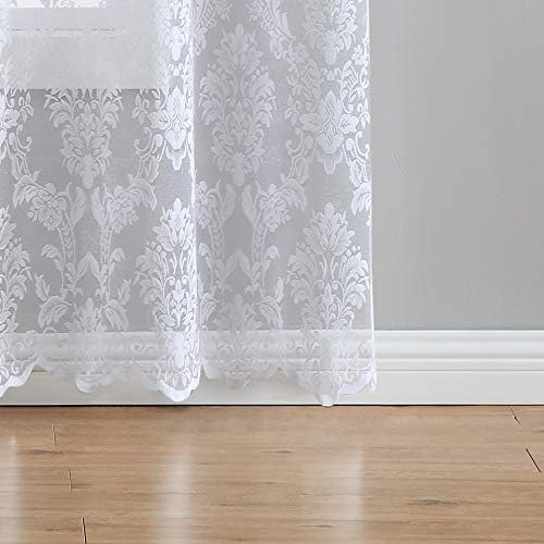 Warm Home Designs 54 x 84 Inch White Damask Lace Curtains. FI White 84