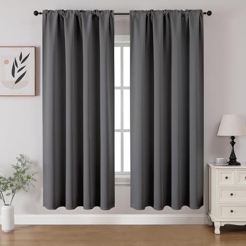 CUCRAF Light Grey Blackout Curtains 63 inch Length 2 Panels Set, Rod