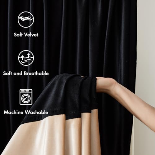 Luxury Black Beige Velvet Blackout Curtains 120 inches for Living Room