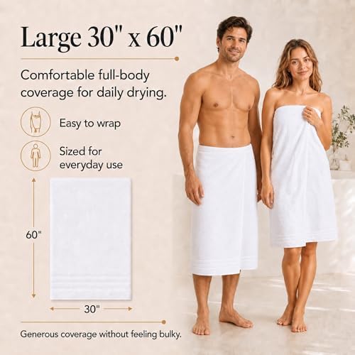 Velqora Bath Towels 6 Pack, 30x60 in, 100% Cotton, Soft & Absorbent