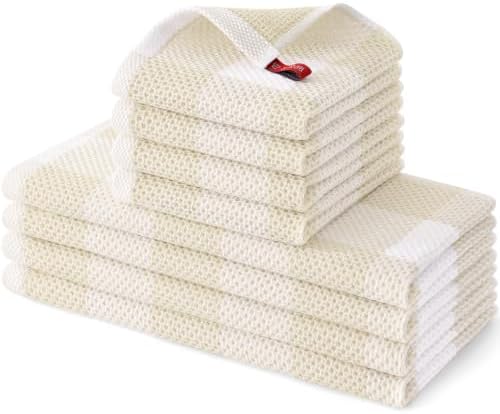 Homaxy 100% Cotton Kitchen Towels and Dishcloths Set of 8, White &
