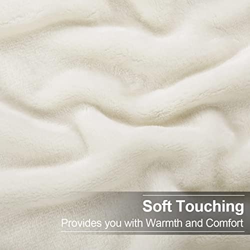 EASELAND Soft Lightweight King Size Fleece Blanket, Ivory, 90x108