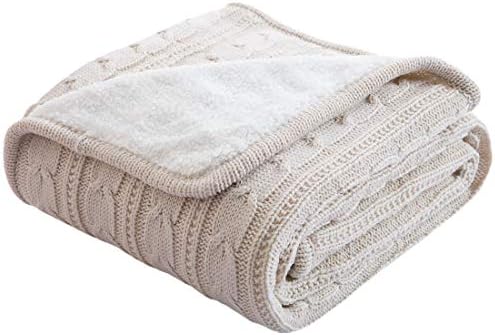 vctops Cable Knit Sherpa Throw Blanket Super Soft Warm Thick Sweater