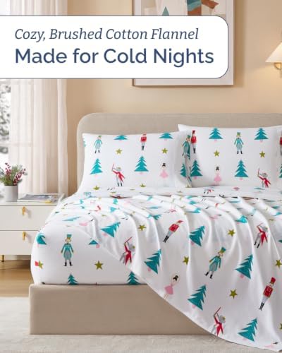 CGK 100% Cotton Christmas Flannel Bed Sheet Set - King Size, Trees 1