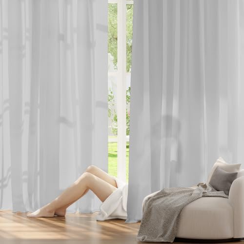 RYB HOME Grey Sheer Curtains for Nursery Home Office, Non See Through