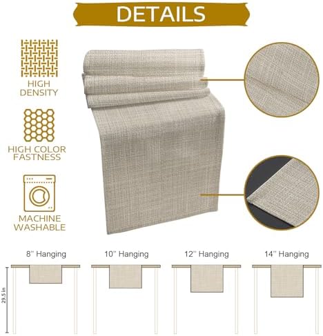 Beige Table Runners 108 Inches Long, Cotton Linen Fabric Table Runner